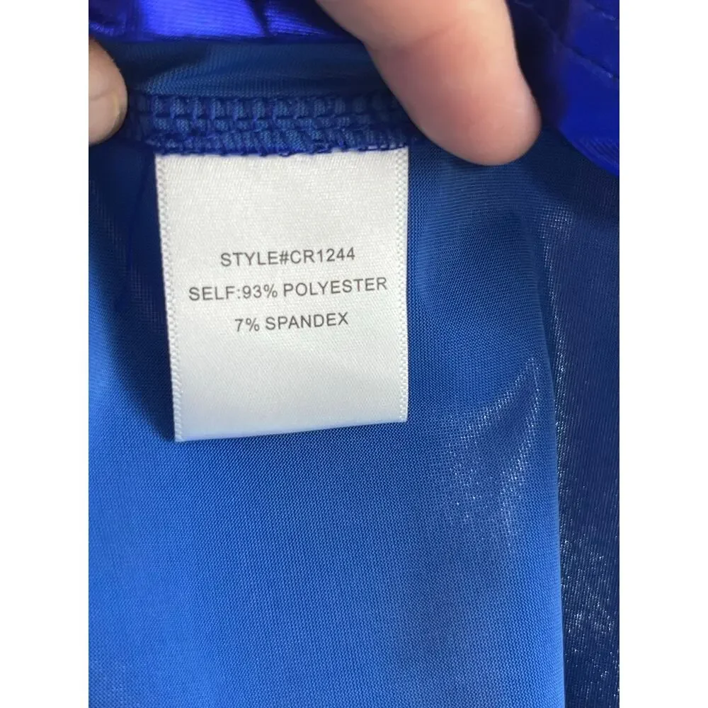 Layerz Maher Blouse Large Blue Metallic Satin Mexican Style Embroidery Boho NWT - Picture 7 of 7